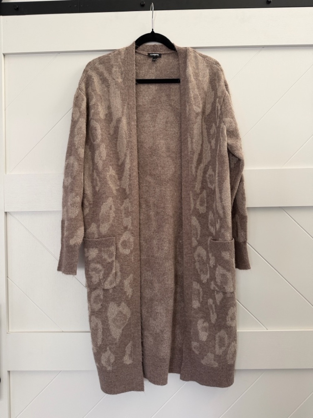 Express Long Open-Front Leopard Cardigan/Duster - blush